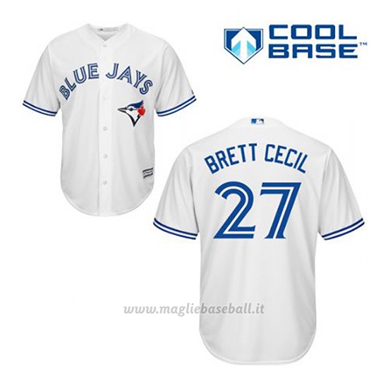 Maglia Baseball Uomo Toronto Blue Jays Brett Cecil 27 Bianco 1ªCool Base